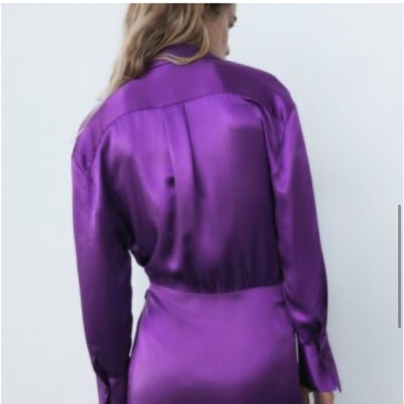 NWT ZARA SATIN EFFECT WRAP DRESS PURPLE - Picture 8 of 8